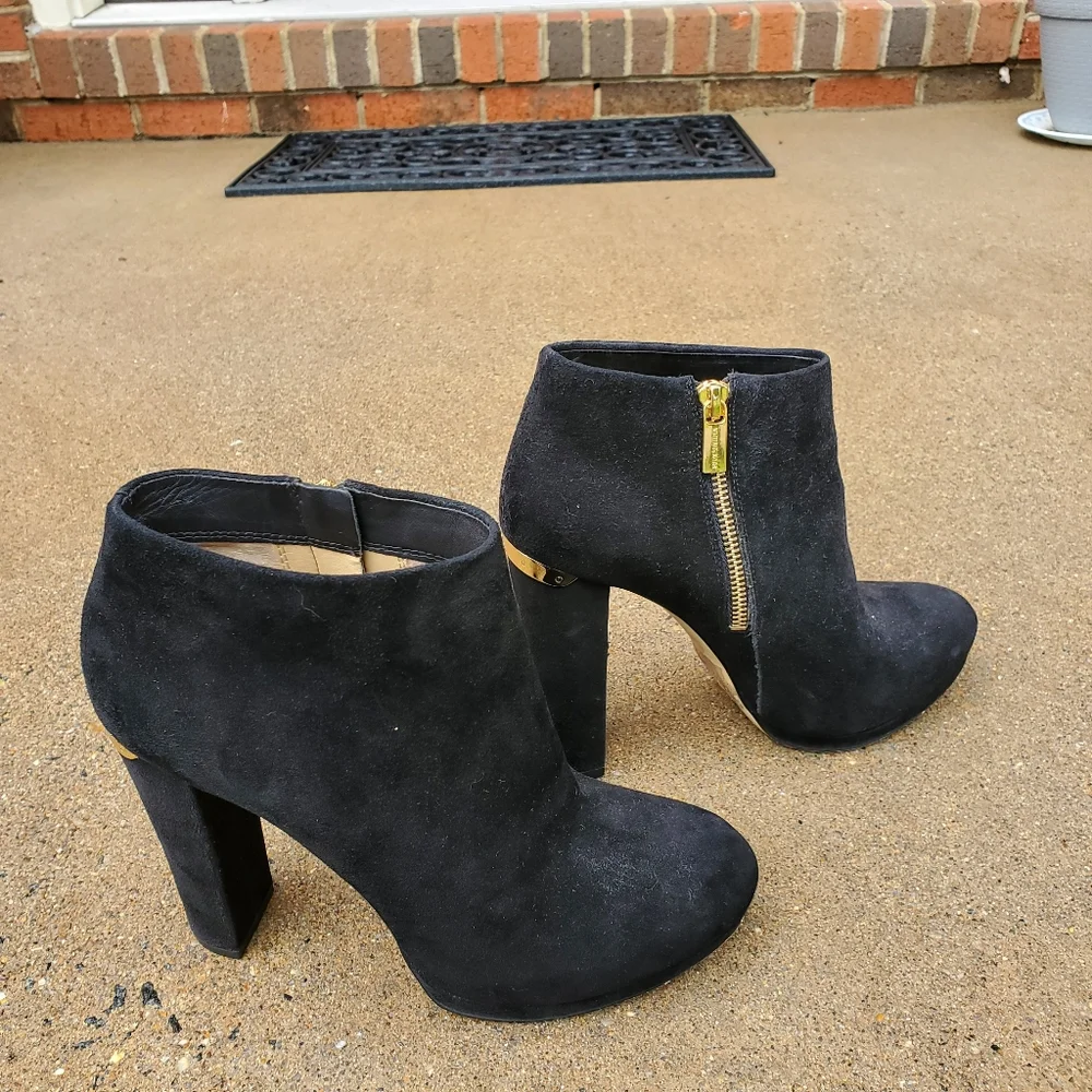 Michael Kors Black Leather Booties, Size 8M
